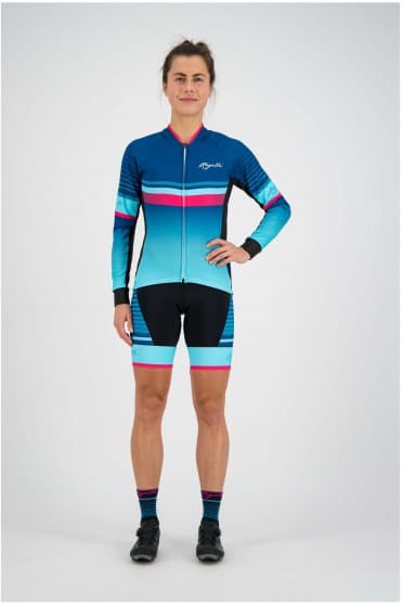 Ocieplana damska bluza rowerowa Rogelli IMPRESS z długim rękawem, niebiesko-różowa
